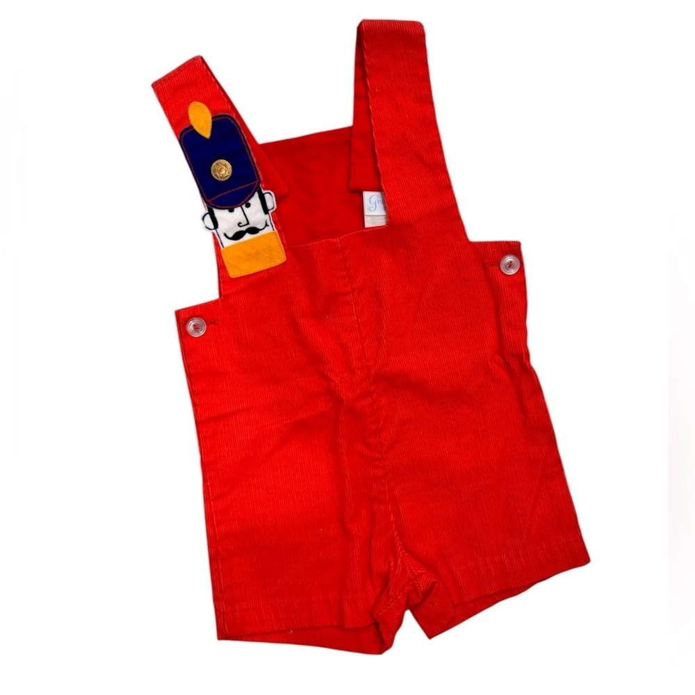 Vintage “Grace” Overall Jumpsuit Romper Baby Holiday Christmas Corduroy Soldier